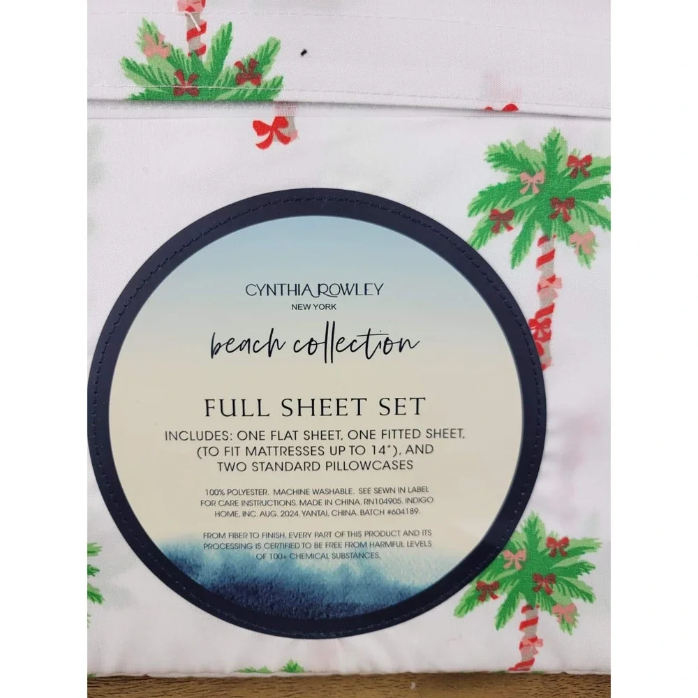 Cynthia Rowley Beach Collection‎ Full Sheet Set Palm Tree Bows White